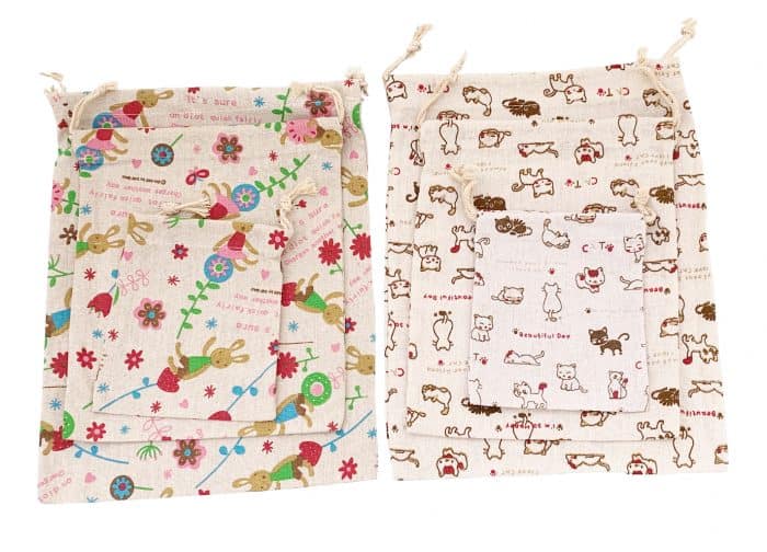 Set of 6 Cotton Drawstring Bag Organiser