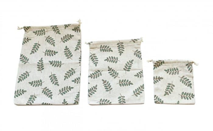 Set of 6 Cotton Drawstring Storage Bags, Leaf and Tower