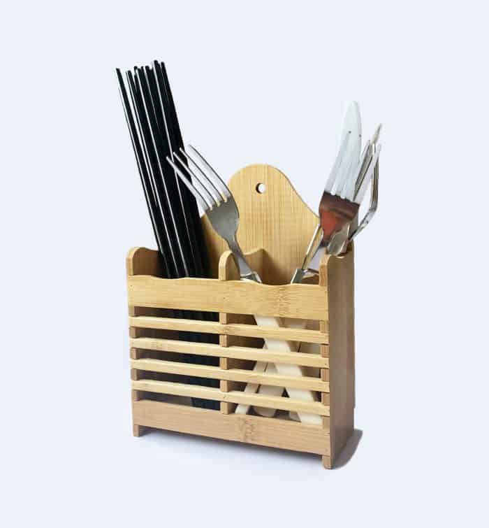 Bamboo Wooden Cutlery Drainer Hanging Utensil Holder