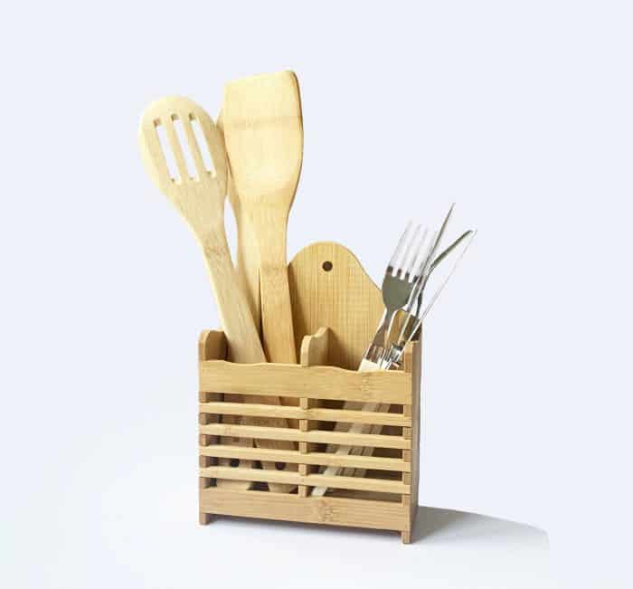Bamboo Wooden Cutlery Drainer Hanging Utensil Holder