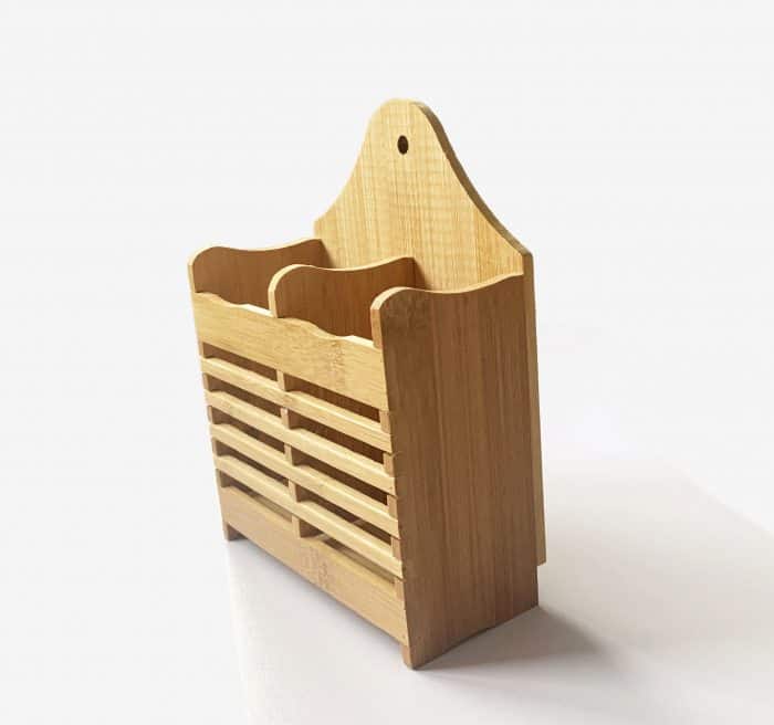 Bamboo Wooden Cutlery Drainer Hanging Utensil Holder
