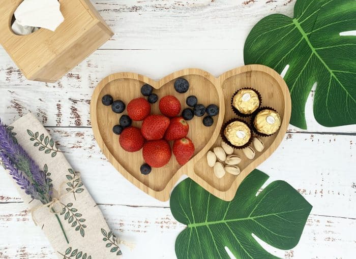 Bamboo Wooden Serving Platter, Double Heart