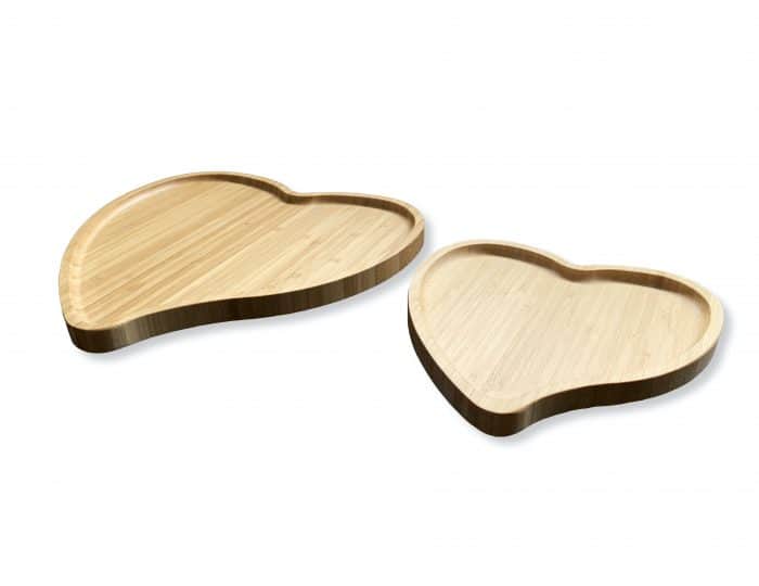 Heart Shaped Wooden Tray Set (Set of 2)