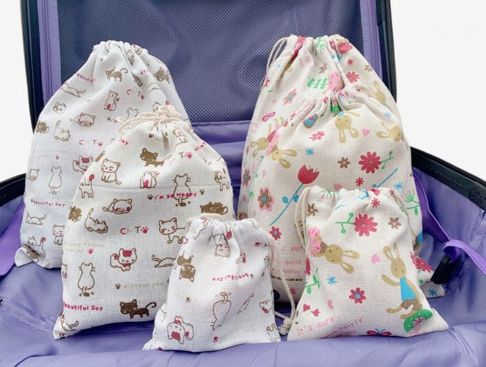 Set of 6 Cotton Drawstring Bag Organiser